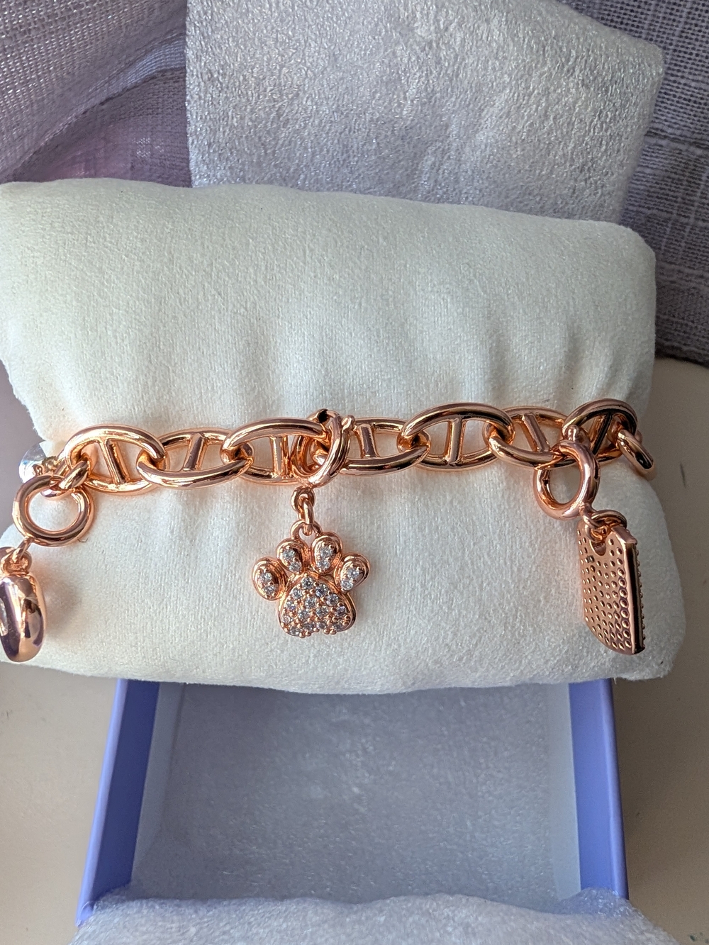 Bomb Party Rose Gold Plated Charmelier Chain Bracelet with Paw Print!